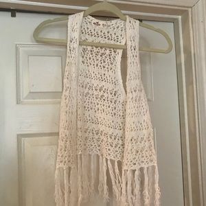 White Knit Crochet Cardigan